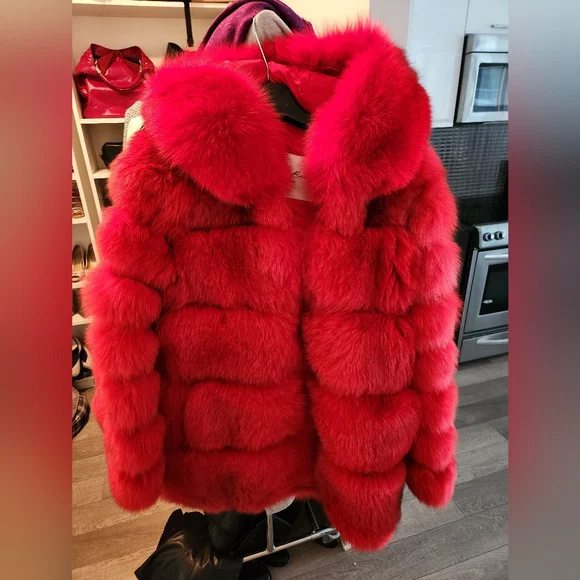 Red Fur Coat - Picture 2 of 4